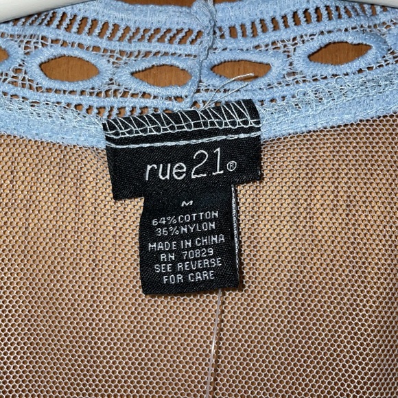 •RUE21•NWT BLUE FLORAL LACE SHEER CROCHET BELL SLEEVE OPEN FRONT KIMONO- MEDIUM - Picture 6 of 8